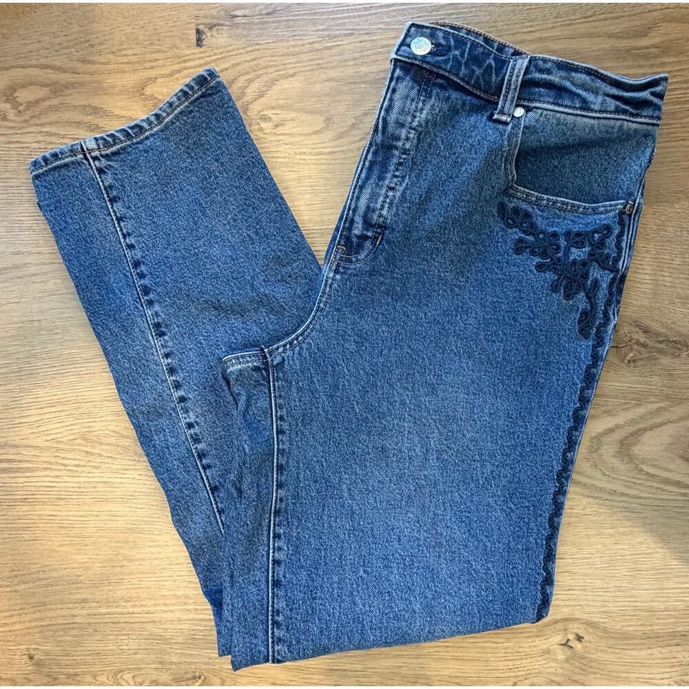 Talbots Size 14 Straight Leg Jean Embroidered Medium Wash 29" Inseam
